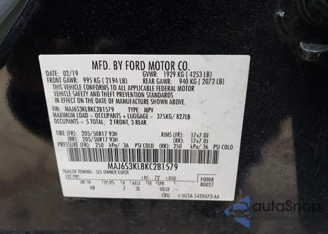2019 Ford Ecosport Titanium from USA, damaged, VIN MAJ6S3KL8KC281579